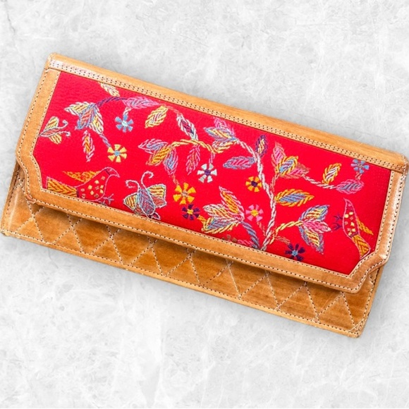 Handbags - Embroidered Quilted Leather Women's Bohemian Clutch
